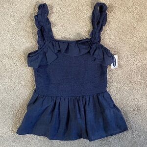 Old Navy Navy Blue Smocked Floral Embroidered Tank Top Size S